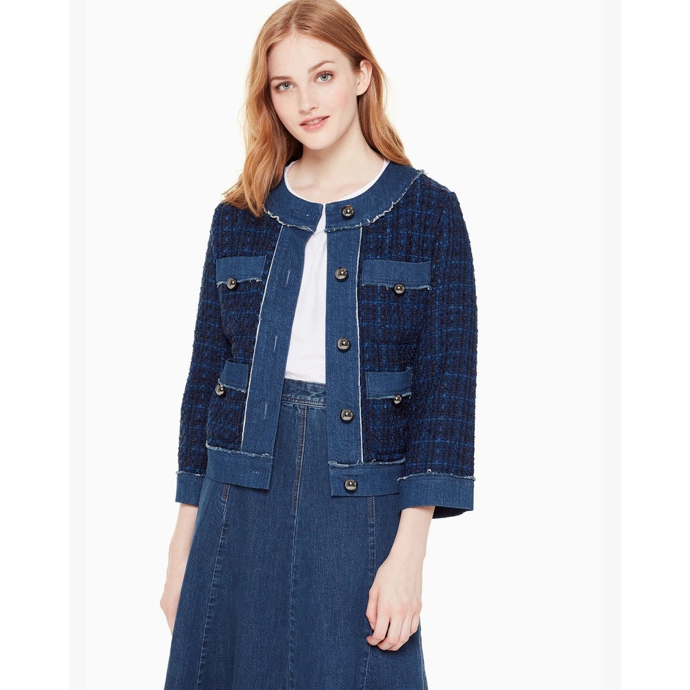 Kate Spade New York Broome Street Denim Tweed Jacket Indigo Multi‎ Size S